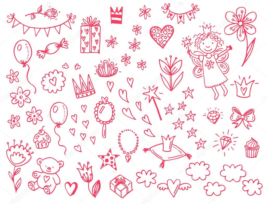 Hand drawn princess icons set