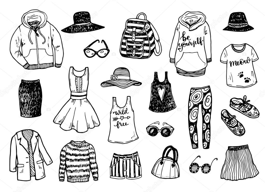 Hand drawn fashion clothes pattern