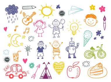 Mutlu çocuklar oyuncak kümesiyle doodle
