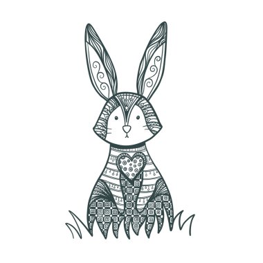 Drawing zentangle rabbit for coloring page clipart