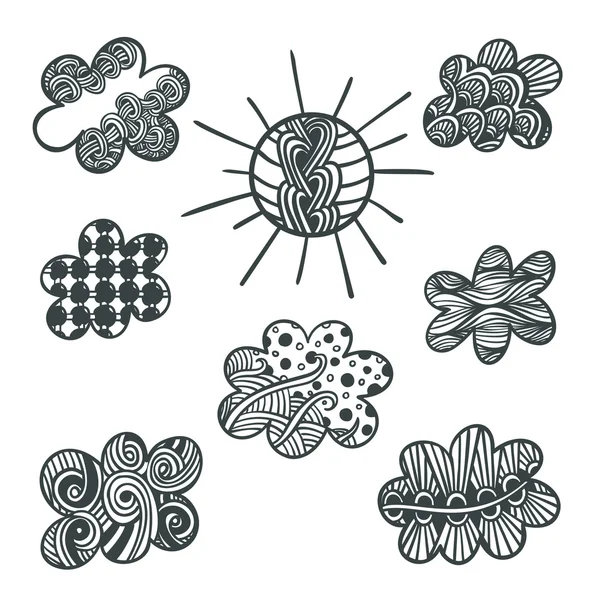 Página del libro con sol zentangle y nubes — Vector de stock