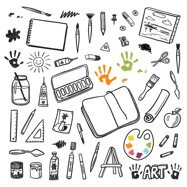 Artist tools hand drawn set — Stock Vector