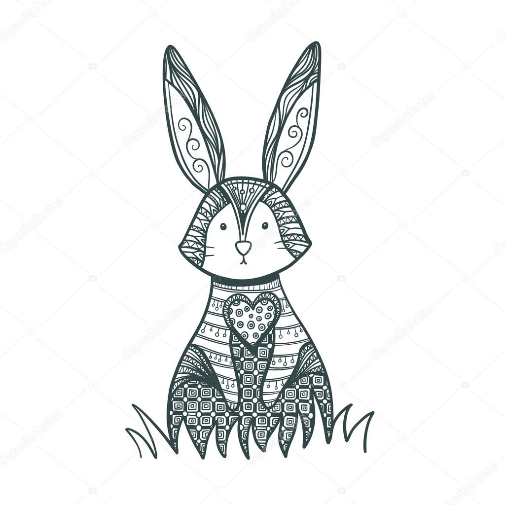Drawing zentangle rabbit for coloring page