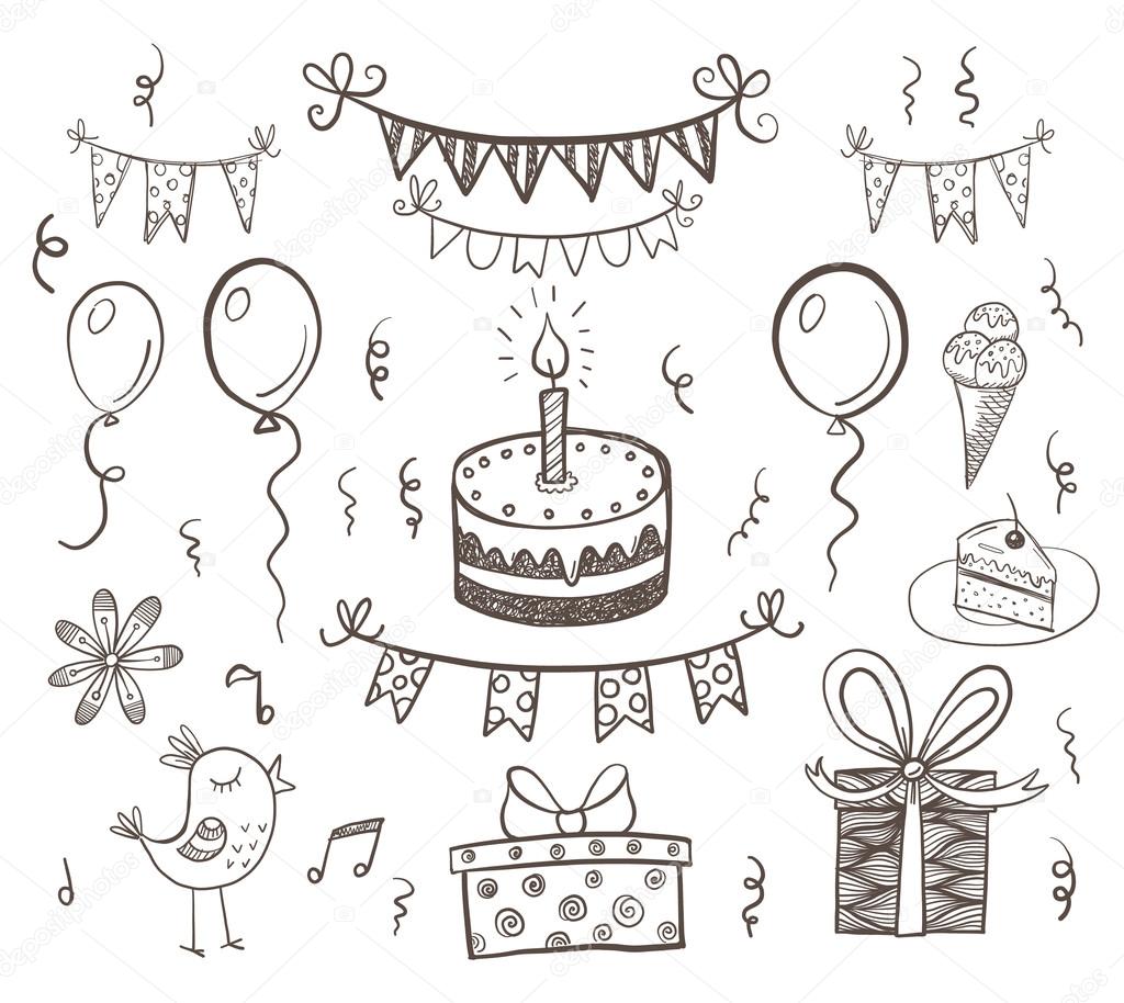 Happy birthday doodle set