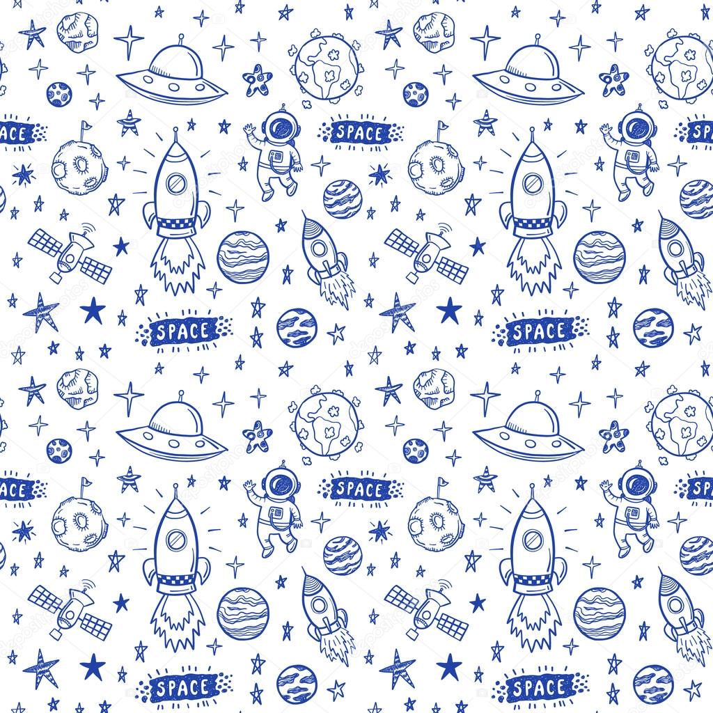 doodle space seamless pattern