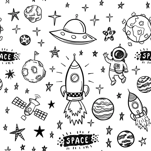 Doodle espacio patrón sin costura — Vector de stock