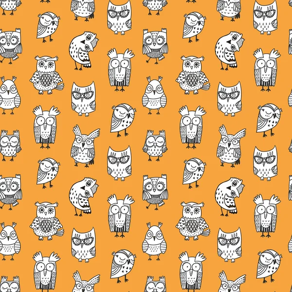 Seamless pattern with funny owls — Stock Vector