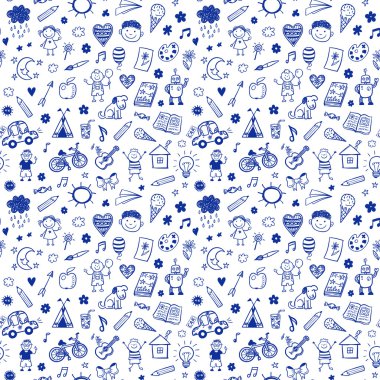 Doodle çocuk çizim ile Seamless Modeli.