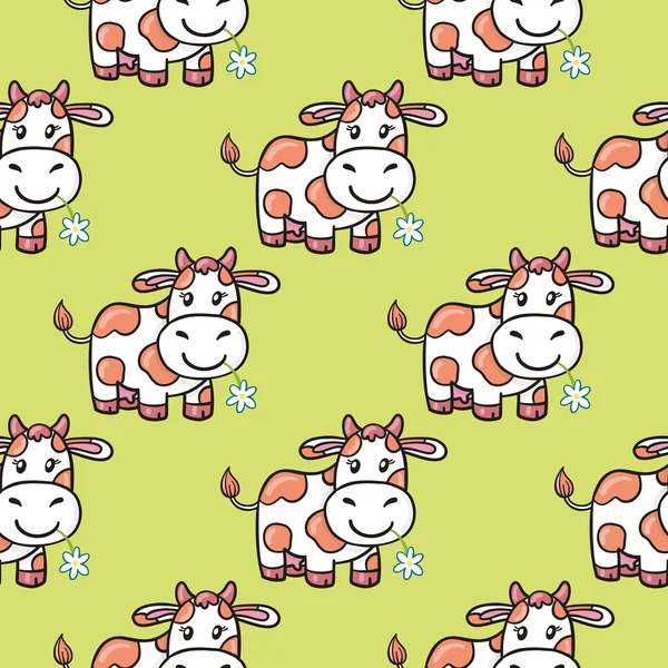 Patrón con las vacas de dibujos animados doodle — Vector de stock