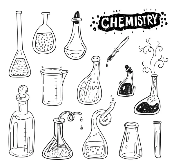 Hand drawn chemistry icons — Stock Vector