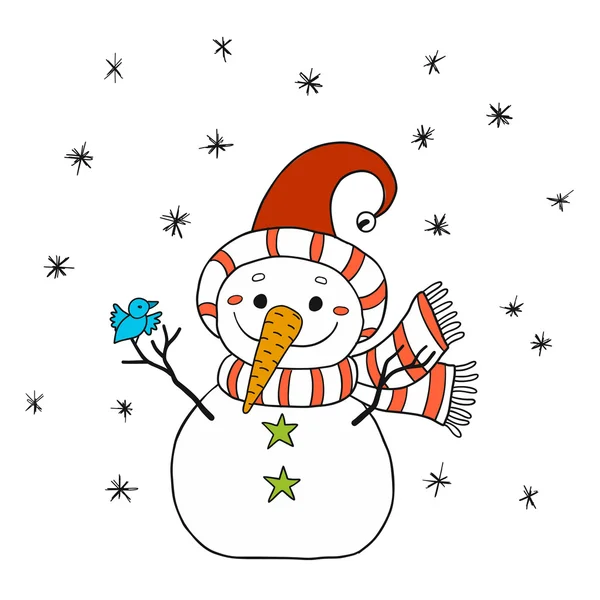 Funny doodle snowman — Stock Vector