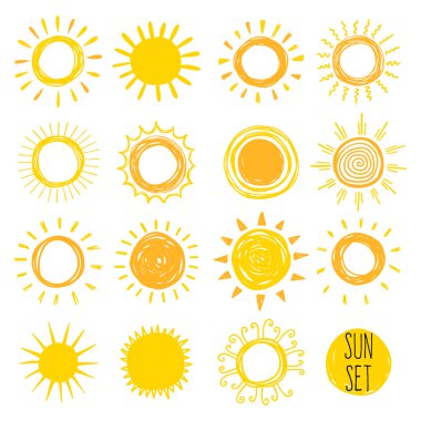 set of yellow Funny suns clipart