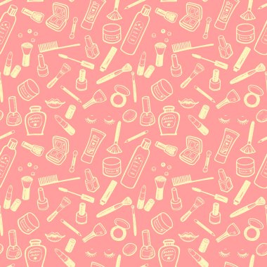 Çizilmiş güzellik ve kozmetik öğeleri el