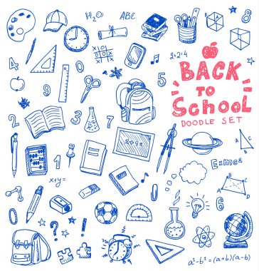 Öğeleri elle çizilmiş okul doodles.