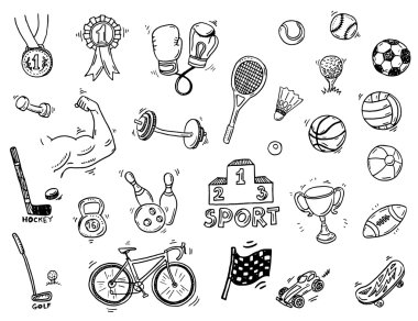 sport doodle icons set clipart
