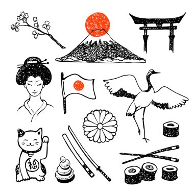Japon kültürünün öğeleri kümesi. 
