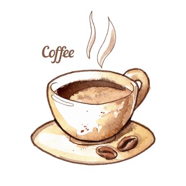Hand drawn watercolor coffee cup clipart