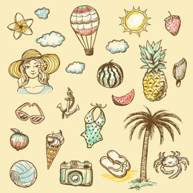 yaz tatili kümesi öğeleri doodles.