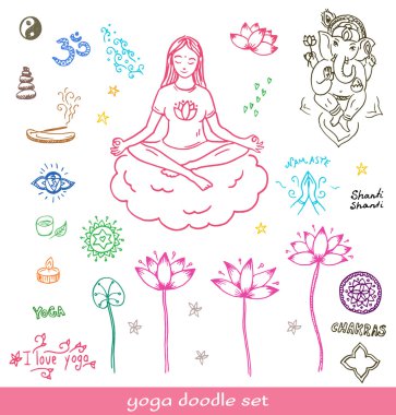 Yoga ve meditasyon kümesi doodle