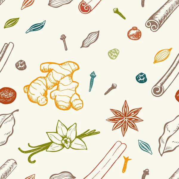 Seamless pattern of kitchen spices — Stock Vector