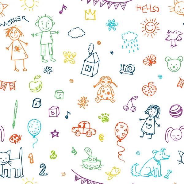 Doodle kinderen tekening set — Stockvector