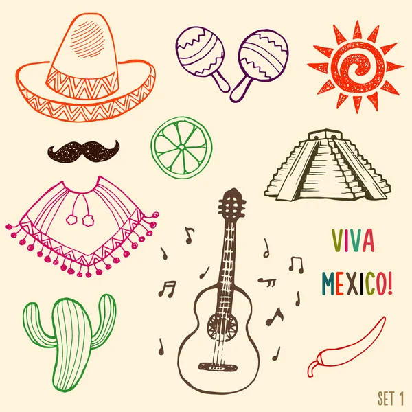 Mexico simbols set. — Stock Vector