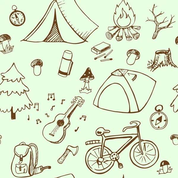 Campingplatz Hand gezeichnet nahtlose Muster — Stockvektor