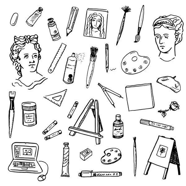 Conjunto de ferramentas de artista desenhado à mão —  Vetores de Stock