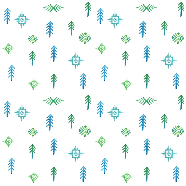 나무와 원활한 수채화 패턴 — 스톡 벡터