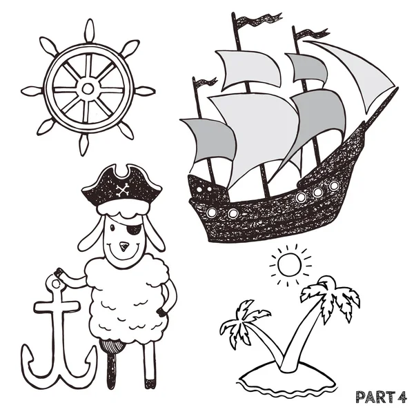 Sketch pirates set. — Stock Vector