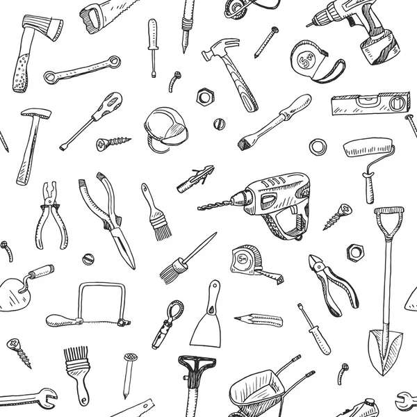 Hand drawn seamless pattern of tools — Stock Vector