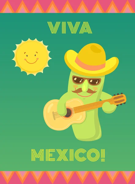 Mexicana personagem cacto desenhos animados —  Vetores de Stock