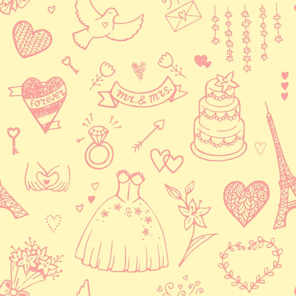 Hand drawn wedding seamless pattern — Stock Vector