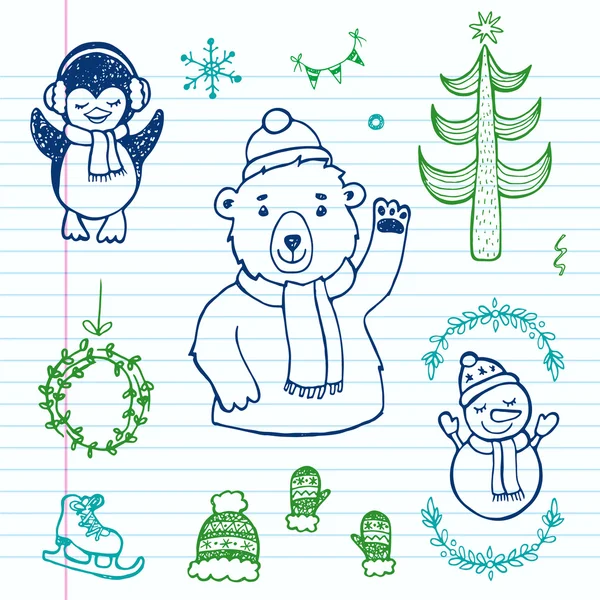 Hand drawn doodle Christmas set — Stock Vector