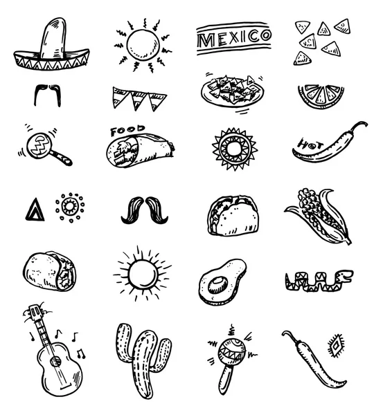 Mexican seamless hand drawn icons — Stock Vector