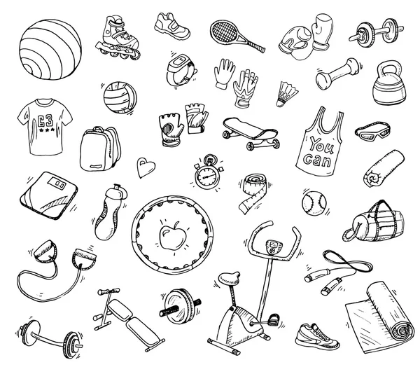 Fitness and sport sign doodles elements — Stock Vector