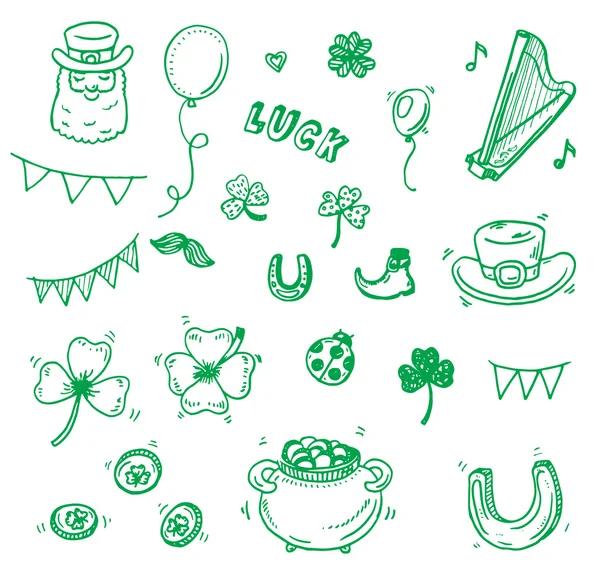Saint Patrick Day ikon doodle set - Stok Vektor