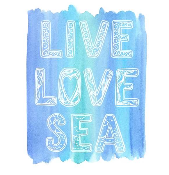 Live Love Sea, letras desenhadas à mão — Vetor de Stock