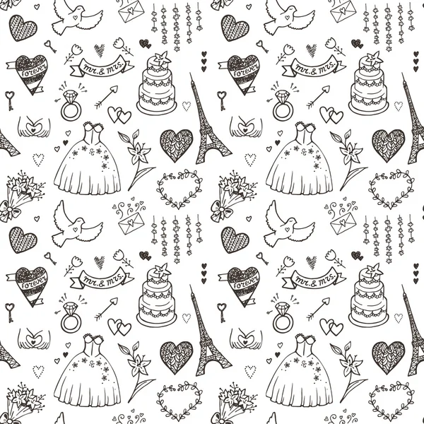 Hand drawn wedding seamless pattern. — Stock Vector