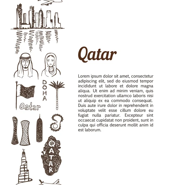 Qatar symbole skizze set — Stockvektor