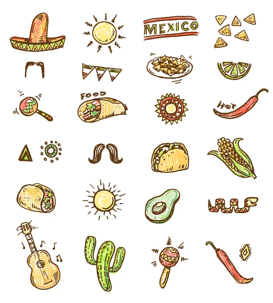 Mexican hand drawn icons — Stock Vector