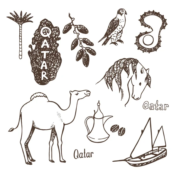 Qatar pays. Croquis collection d'icônes . — Image vectorielle
