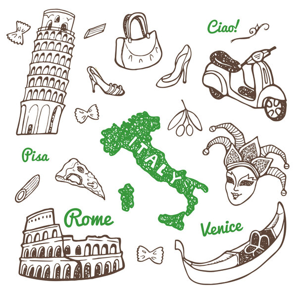 Italy symbols and landmarks set.