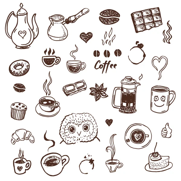 Dibujado a mano café amante conjunto — Archivo Imágenes Vectoriales