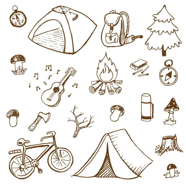 Conjunto de equipos de camping — Vector de stock