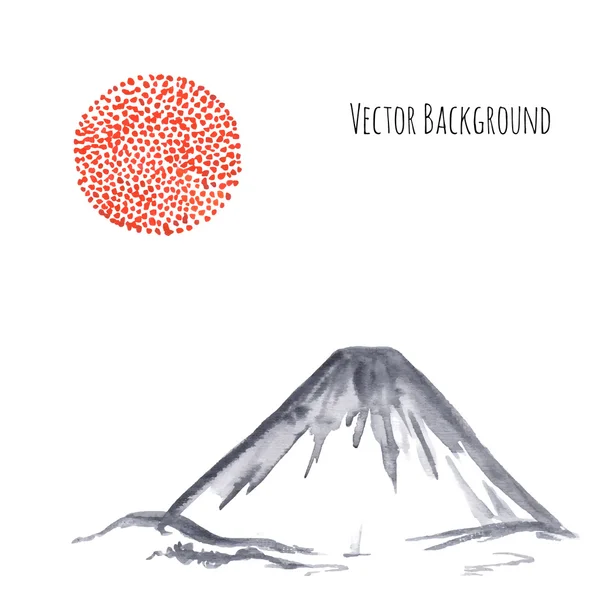 Montagne Fujiyama et grand soleil rouge — Image vectorielle