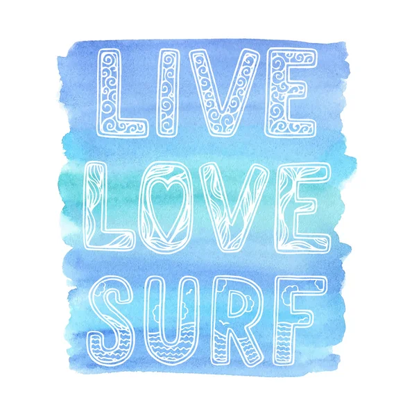 Amor vivo Surf, letras dibujadas a mano — Vector de stock