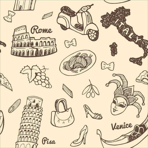 Italy symbols and landmarks set.