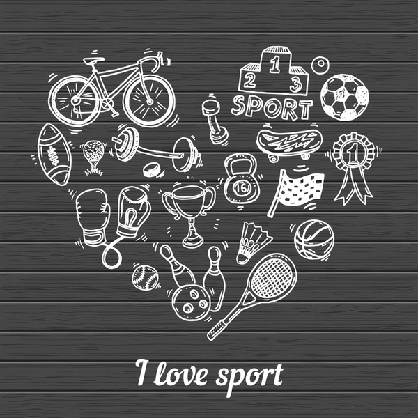 I love sport doodle set — Stock Vector