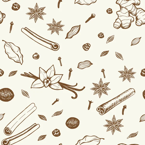 Seamless pattern of kitchen spices — Stock Vector